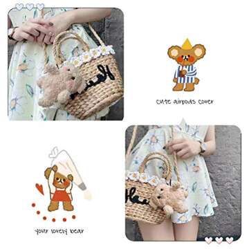 SGVAHY Case for Airpods 1&2 Case Cover with Keychain Kawaii Airpod Case Cover Cute Fluffy Airpod Case 2nd 1st Generation Wireless Charging Case Box Soft Plush Airpod Case (Bear Beige)