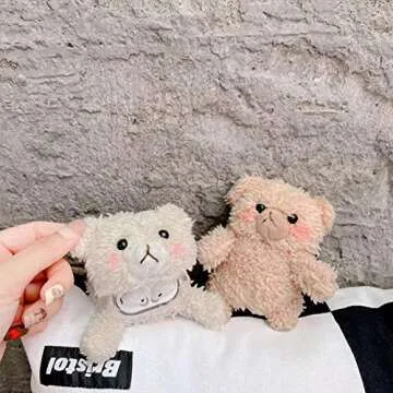 SGVAHY Case for Airpods 1&2 Case Cover with Keychain Kawaii Airpod Case Cover Cute Fluffy Airpod Case 2nd 1st Generation Wireless Charging Case Box Soft Plush Airpod Case (Bear Beige)