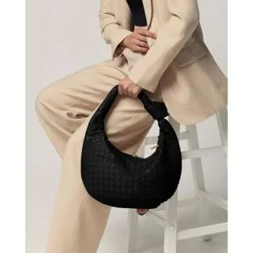 Woven Purse - Woven Tote bag for Women - Knotted Large Slouchy Hobo Shoulder Handbags - Soft Vegan Leather - Black