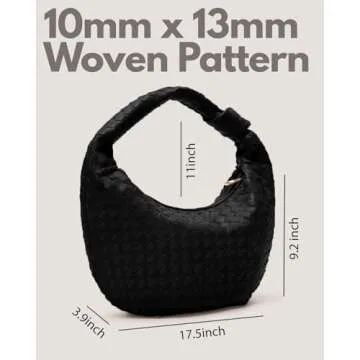 Woven Purse - Woven Tote bag for Women - Knotted Large Slouchy Hobo Shoulder Handbags - Soft Vegan Leather - Black