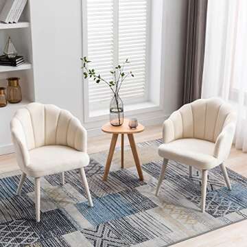 DM Furniture Velvet Dining Chairs Set of 2 Modern Accent Chairs Upholstery Side Chairs with Upholstered Wood Legs for Home Kitchen Living Room, Cream