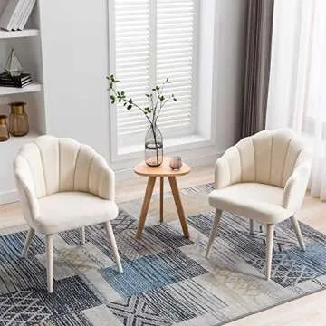 DM Furniture Velvet Dining Chairs Set of 2 Modern Accent Chairs Upholstery Side Chairs with Upholstered Wood Legs for Home Kitchen Living Room, Cream