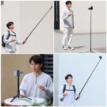 ULANZI 59in Invisible Selfie Stick Tripod TT52 Extendable Pole Selfie Stick Handle Grip Adjustable f...