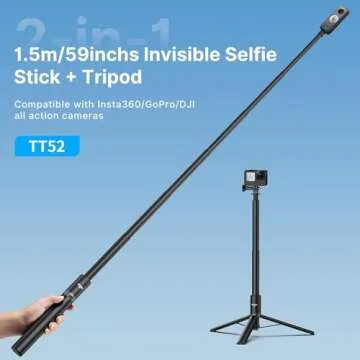 ULANZI 59in Invisible Selfie Stick Tripod TT52 Extendable Pole Selfie Stick Handle Grip Adjustable for INSTA360 X4 X3 Video Shooting w Adapter for Action Camera Hero 13 12, 11, 10, 9, 8, 7, 6, 5 etc