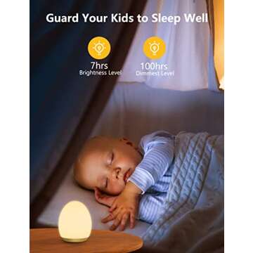 MediAcous Night Lights for Kids Room, Baby Night Light with 7 Colors Changing & Dimming Function, Rechargeable Kids Night Light with 1 Hour Timer & Touch Control, Up to 100H, Wood Grain