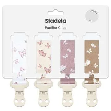 Baby Pacifier Clip Holder - Girl or Boy Unisex 4 Pack Gift Set – Boho Modern Neutral Butterflies (Anabella)
