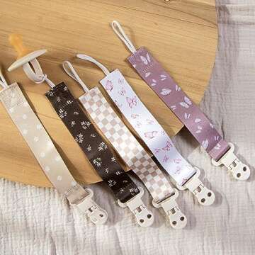 Baby Pacifier Clip Holder - Girl or Boy Unisex 4 Pack Gift Set – Boho Modern Neutral Butterflies (Anabella)