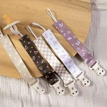 Baby Pacifier Clip Holder - Girl or Boy Unisex 4 Pack Gift Set – Boho Modern Neutral Butterflies (Anabella)