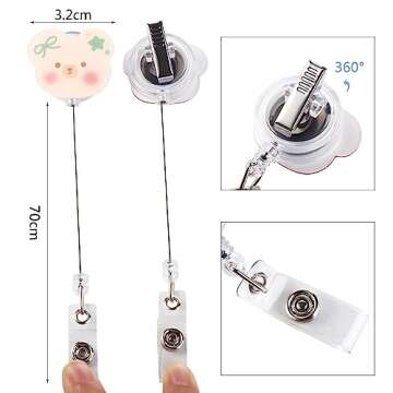 Leadigol 9 Pcs Retractable Badge Reel, Cartoon Bear Name Card Holder Reel Clip Retractable ID Badge ...