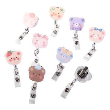 Leadigol 9 Pcs Cartoon Bear Retractable Badge Reel