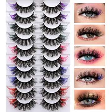 Colored Lashes Fluffy Mink Lashes zanlufly Cosplay Anime Cat Eye 5D Lashes with Pink Red Blue Green Purple Color