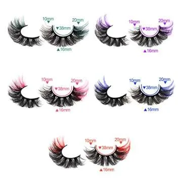 Colored Lashes Fluffy Mink Lashes zanlufly Cosplay Anime Cat Eye 5D Lashes with Pink Red Blue Green Purple Color