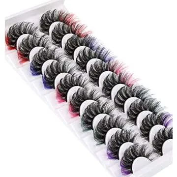 Colored Lashes Fluffy Mink Lashes zanlufly Cosplay Anime Cat Eye 5D Lashes with Pink Red Blue Green Purple Color