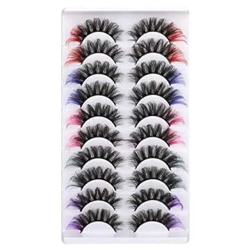 Colored Lashes Fluffy Mink Lashes zanlufly Cosplay Anime Cat Eye 5D Lashes with Pink Red Blue Green Purple Color