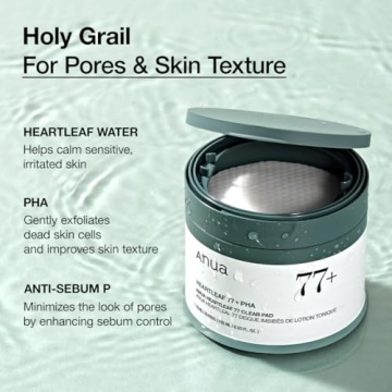 ANUA Heartleaf 77 Toner Pad, Mild Exfoliating Facial Pads for Glass Skin, Hydrating Pore Care for Sensitive Skin, Heartleaf Extract, PHA, Centella, Non comedogenic, Korean Skin Care (70 Pads)