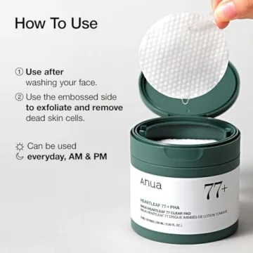 ANUA Heartleaf 77 Toner Pad, Mild Exfoliating Facial Pads for Glass Skin, Hydrating Pore Care for Sensitive Skin, Heartleaf Extract, PHA, Centella, Non comedogenic, Korean Skin Care (70 Pads)