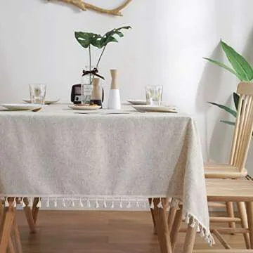 Bringsine Beige Tassel Tablecloth for Elegant Dining