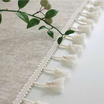 Bringsine Beige Tassel Tablecloth for Elegant Dining
