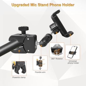 Versatile Phone Holder for Mic Stand, Stroller, Treadmill & Gym Equipment