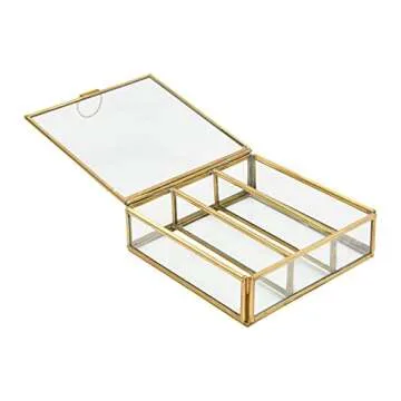 Creative Co-Op Metal and Glass 3 Compartments, Brass Finish Box, 5" L x 5" W x 2" H