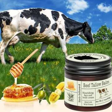 URQT Beef Tallow for Skin - Organic Grass-Fed Whipped Beef Tallow and Honey Balm - Deeply Moisturizing for Face & Body - Natural Skin Care for Soft, Supple Skin