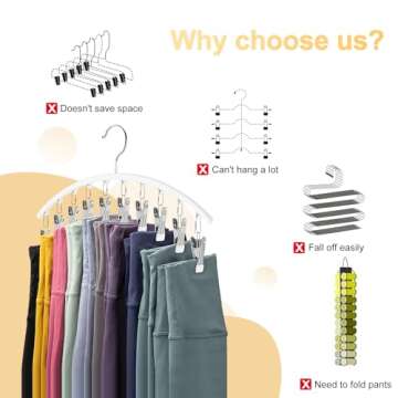 Legging Organizer for Closet, Metal Yoga Pants Hanger w/Rubber Coated 2 Pack w/10 Clips Hold 20 Legg...