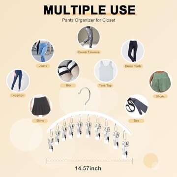 Legging Organizer for Closet, Metal Yoga Pants Hanger w/Rubber Coated 2 Pack w/10 Clips Hold 20 Leggings, Hangers Space Saving Hanging Closet Organizer for Closet Organizers and Storage-White