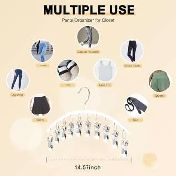 Legging Organizer for Closet, Metal Yoga Pants Hanger w/Rubber Coated 2 Pack w/10 Clips Hold 20 Leggings, Hangers Space Saving Hanging Closet Organizer for Closet Organizers and Storage-White