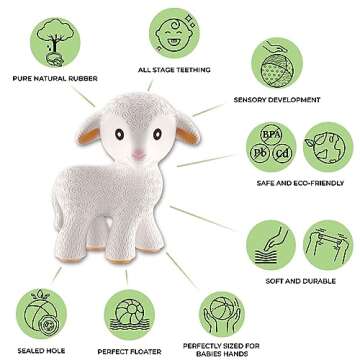 CaaOcho Pure Natural Rubber Teething Baby Toy - Mia The Lamb Teether for Babies, BPA Free Baby Toy, ...