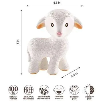 CaaOcho Pure Natural Rubber Teething Baby Toy - Mia The Lamb Teether for Babies, BPA Free Baby Toy, All Natural Teething Toys for Babies 0-6, Safe and Fun Molar Teether Toy