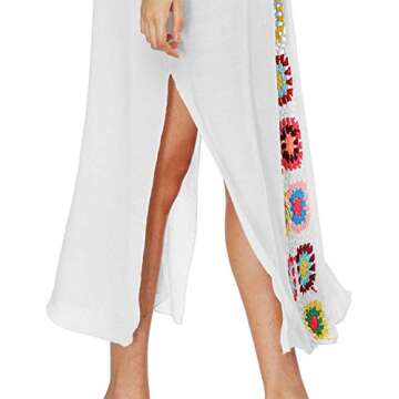 Women Long Maxi Cover Ups Swimsuit Turkish Ethnic Print Kaftan Beach Dress White (A-White)