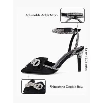 Coutgo Bow Heels for Women Rhinestone Satin Bridal Wedding Shoes Strappy Closed Toe Sandals Stiletto Dressy High Heel,Black, Size 9.5