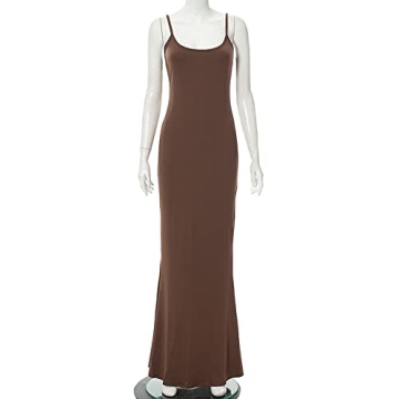 Brown Sleeveless Maxi Bodycon Dress Comfort & Style