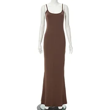 Brown Sleeveless Maxi Bodycon Dress Comfort & Style