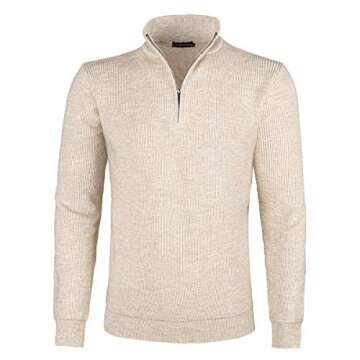 VOBOOM Men's Quarter Zip Sweater Casual Stand Collar Pullover Regular Fit (Beige, XX-Large)