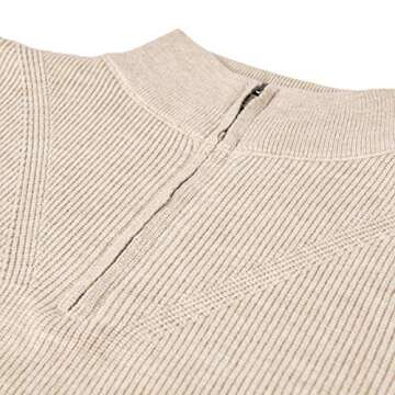 VOBOOM Men's Quarter Zip Sweater Casual Stand Collar Pullover Regular Fit (Beige, XX-Large)