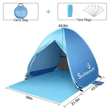 Beach Tent, Sunba Youth Beach Shade, Anti UV Instant Portable Tent Sun Shelter, Pop Up Baby Beach Tent, for 2-3 Person
