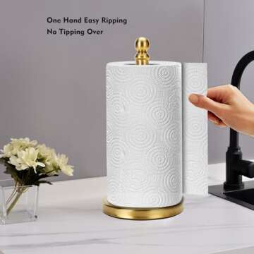Fatizon Gold Paper Towel Holder for Easy One-Handed Use