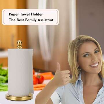 Fatizon Gold Paper Towel Holder for Easy One-Handed Use