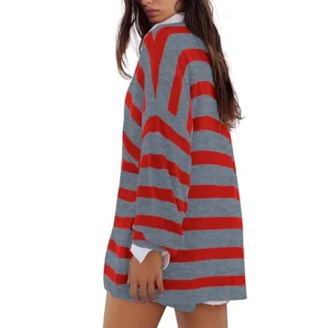 Panadila Women's Comfy Striped Lounge Sweater Set in Grey Red