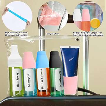 8Pcs Elastic Sleeves Toiletry covers for Leak Proofing, Silicone Locks Proof Travel Toiletries shampoo Bottles Container in Luggage, Reusable Travel gadgets Accessories for women necessities,Colorful