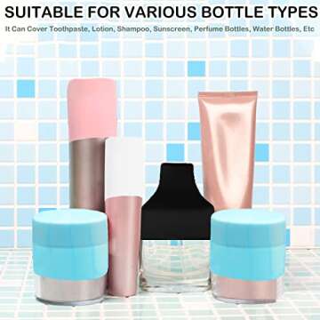 8Pcs Elastic Sleeves Toiletry covers for Leak Proofing, Silicone Locks Proof Travel Toiletries shampoo Bottles Container in Luggage, Reusable Travel gadgets Accessories for women necessities,Colorful