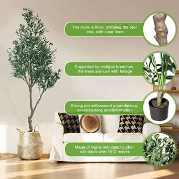 HaiSpring Artificial Olive Tree 7ft (84'') Fake Silk Tree Perfect with Realistic Faux Olive Branches and Fruits, Artificial Tree for Modern Living Rooms House Office & Housewarming Party Decor