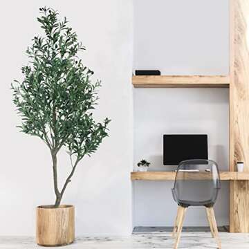 HaiSpring Artificial Olive Tree 7ft (84'') Fake Silk Tree Perfect with Realistic Faux Olive Branches and Fruits, Artificial Tree for Modern Living Rooms House Office & Housewarming Party Decor