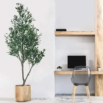 HaiSpring Artificial Olive Tree 7ft (84'') Fake Silk Tree Perfect with Realistic Faux Olive Branches and Fruits, Artificial Tree for Modern Living Rooms House Office & Housewarming Party Decor