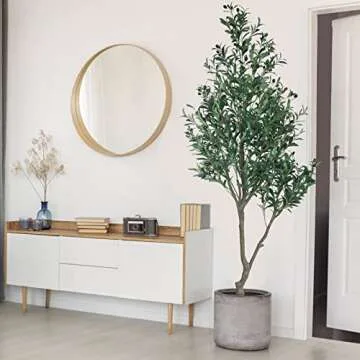HaiSpring Artificial Olive Tree 7ft (84'') Fake Silk Tree Perfect with Realistic Faux Olive Branches and Fruits, Artificial Tree for Modern Living Rooms House Office & Housewarming Party Decor