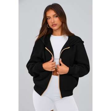 PRETTYGARDEN Women's Zip Up Hoodie Sweatshirt Y2K Fall Fashion Clothes Long Sleeve Loose Fit Pockets Casual Trendy Jacket (Black,Large)