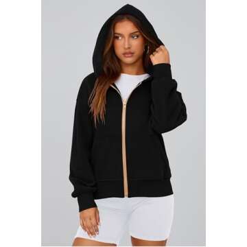 PRETTYGARDEN Women's Zip Up Hoodie Sweatshirt Y2K Fall Fashion Clothes Long Sleeve Loose Fit Pockets Casual Trendy Jacket (Black,Large)