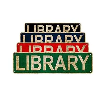 Vintage Library Street Sign Rustic Metal Tin Sign Home Outdoor Art Wall Decor 6x16 Inch （Black）