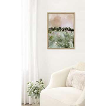 Kate and Laurel Sylvie Landscape 01 Framed Canvas Wall Art by Annie Quigley, 18x24 Natural, Soft Watercolor Nature Landscape with Greenery Art for Wall Decor